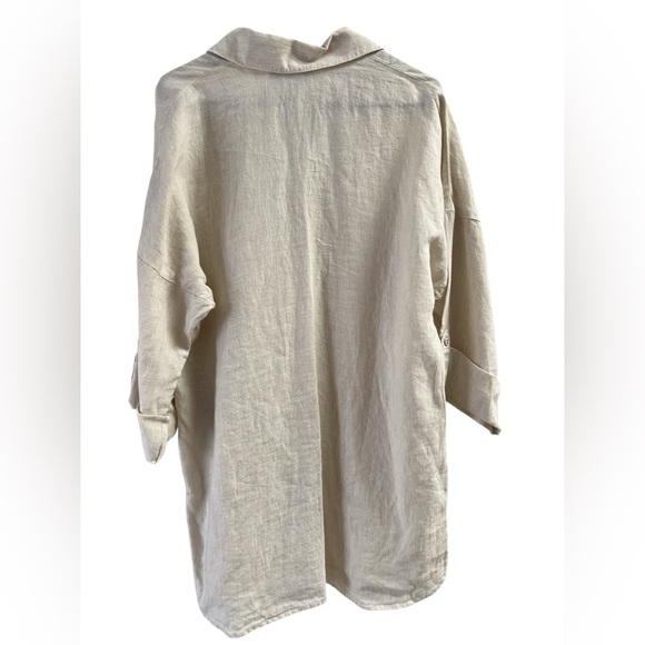 Chicos linen cream button down blouse roll up sleeve with pockets - Picture 4 of 4